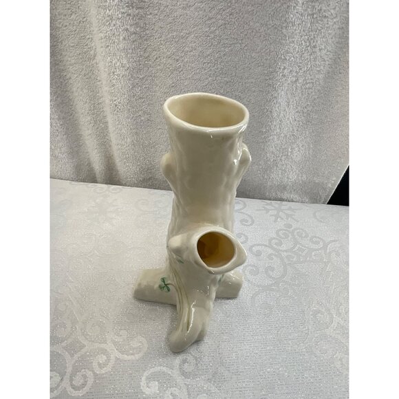 Belleek Ireland Porcelain Tree Trunk Vase With Shamrock Design - Picture 3 of 6